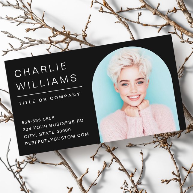 Modern minsta svartljusbild ram visitkort (Modern minimal black arch photo frame business card)