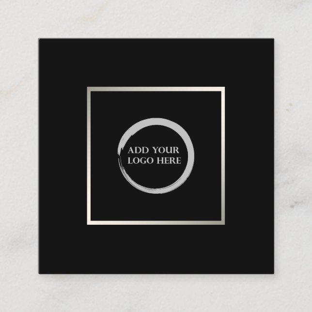 Modern minsta svartvit kvadrat med enkel silver-lo fyrkantigt visitkort (Framsida)
