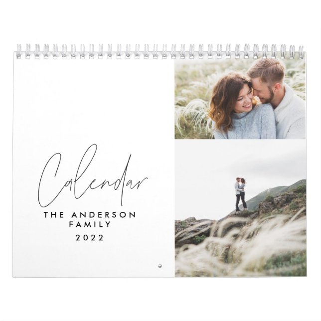 Modern minsta svartvita 3-fotofamiljs chic kalender (Omslag)