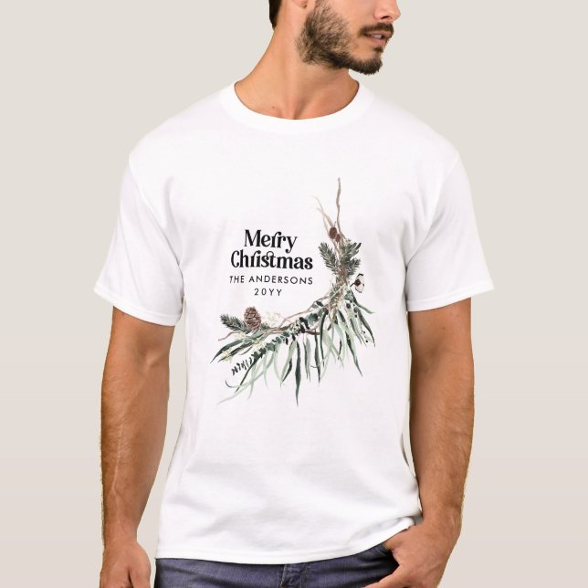 Modern minsta vattenfärg i elegant botanisk skorpa t shirt (Framsida)