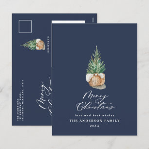 Modern minsta vattenfärgsblå markvin blå jul helg vykort