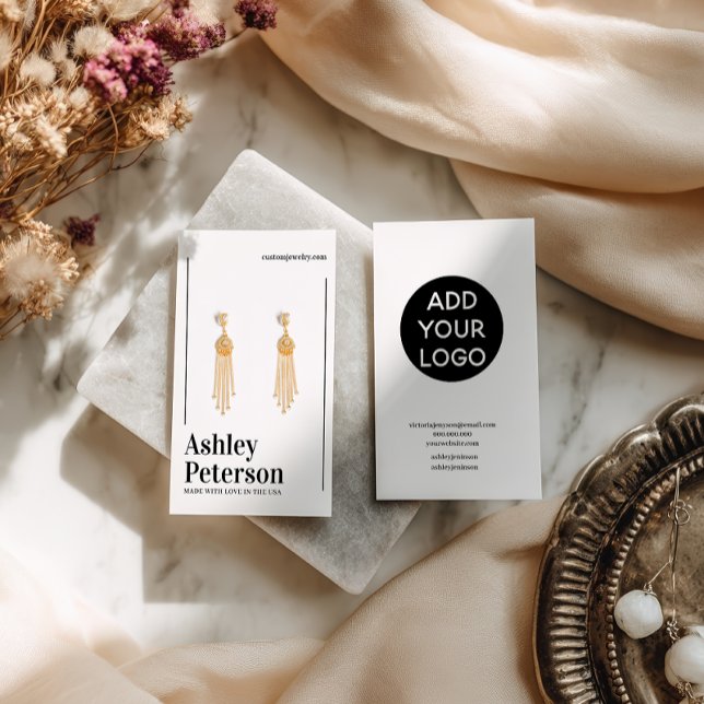 Modern minsta visning för svartvit typsnitt visitkort (Modern minimalist white black font earring display business card)