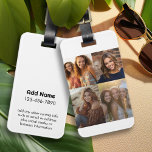 Modern minsta vita 4-fotokollage med kontakt bagagebricka<br><div class="desc">Fotokollegium och enkla textblock för din typ. En modern design med fotostödrastret gör detta till en enkel design med svart text på en vit bakgrund för din kontaktinformation. Ett unikt sätt att fånga minnen och  dem med vänner och familj.</div>
