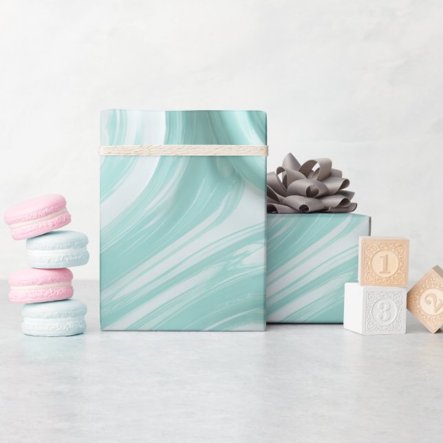 Modern Mint Aqua Färsk Abstrakt Mönster Presentpapper (Baby Shower)