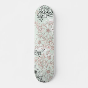Modern Mint Black Ro Guld Blommigt Marble Mini Skateboard Bräda 18,5 Cm