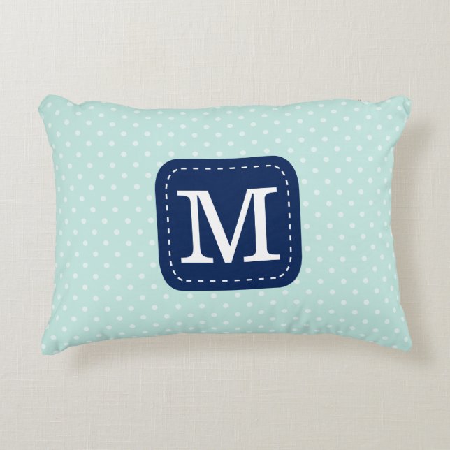Modern Mint Blue Polka dots Personlig Monogram Prydnadskudde (Framsidan)