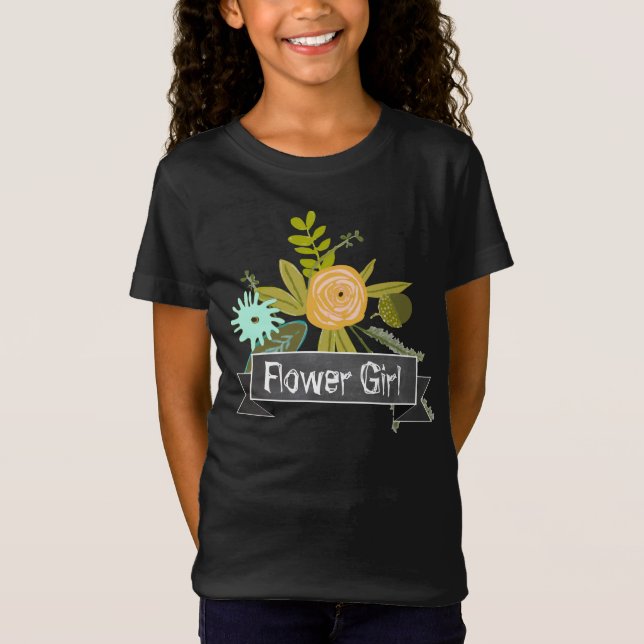 Modern Mint Chalkboard Flower Girl Bröllop T-shirt (Framsida)