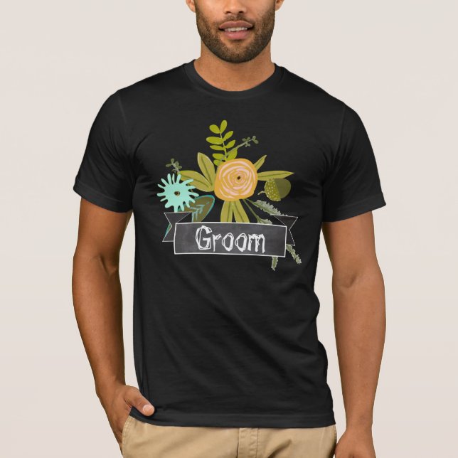 Modern Mint Chalkboard Groom Bröllop T-shirt (Framsida)