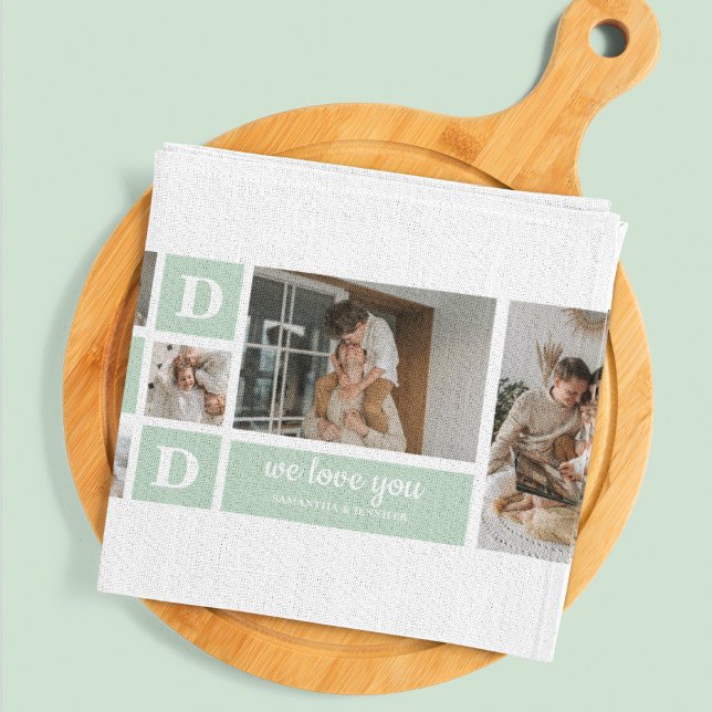 Modern Mint Collage Photo Pappa Best Gift Kökshandduk (Skapare uppladdad)