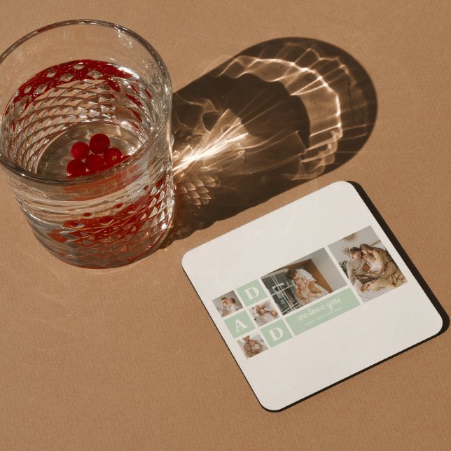 Modern Mint Collage Photo Pappa Best Gift Underlägg Papper Kvadrat (Skapare uppladdad)