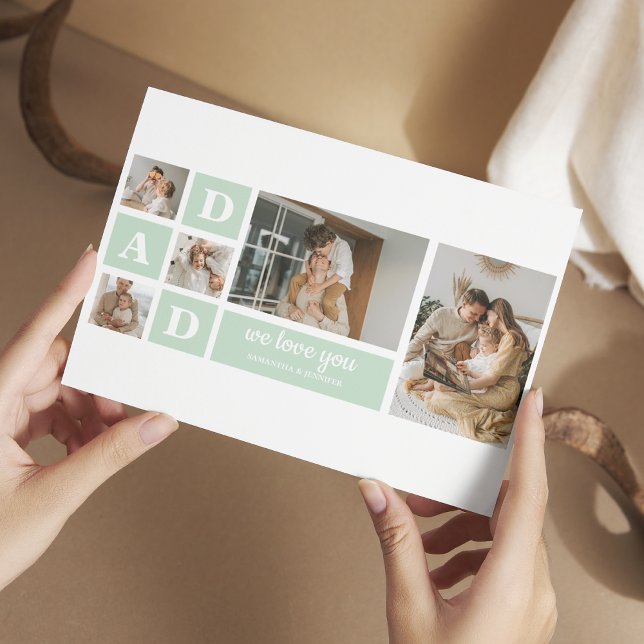 Modern Mint Collage Photo Pappa Best Gift Vykort (Skapare uppladdad)