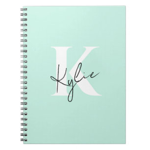Modern Mint Cream Personlig Monogram Namn - Anteckningsbok