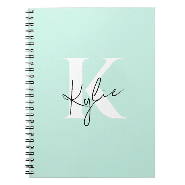 Modern Mint Cream Personlig Monogram Namn - Anteckningsbok (Framsidan)