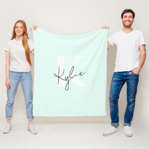 Modern Mint Cream Personlig Monogram Namn - Fleecefilt