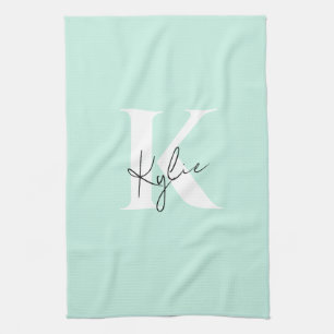 Modern Mint Cream Personlig Monogram Namn - Kökshandduk