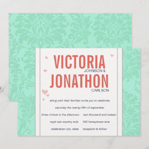Modern Mint Damask Wedding Inbjudan