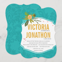 Modern Mint Damask Wedding Inbjudan