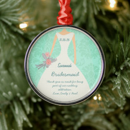 Modern Mint Damask Wedding Inbjudan Julgransprydnad Metall