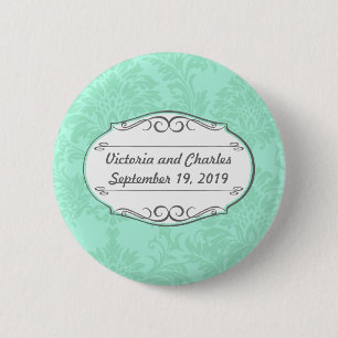 Modern Mint Damask Wedding Inbjudan Knapp