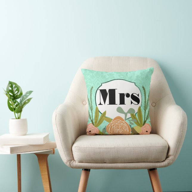 Modern Mint Damask Wedding Inbjudan Kudde (Stol)