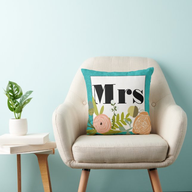 Modern Mint Damask Wedding Inbjudan Kudde (Stol)