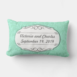 Modern Mint Damask Wedding Inbjudan Lumbarkudde
