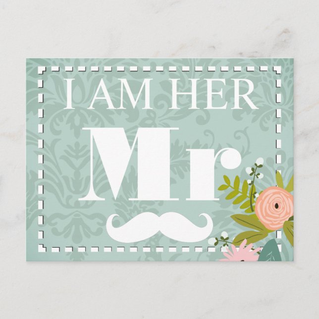 Modern Mint Damask Wedding Inbjudan Vykort (Framsida)