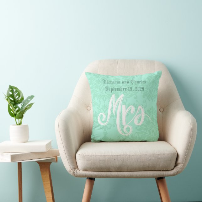 Modern Mint Damask Wedding Kudde (Stol)