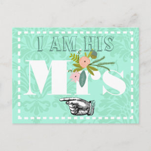 Modern Mint Damask Wedding Vykort