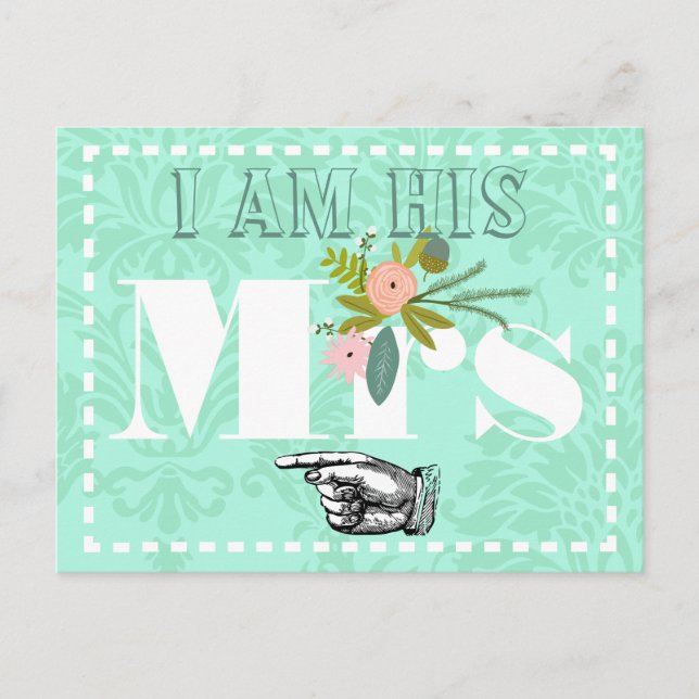 Modern Mint Damask Wedding Vykort (Framsida)