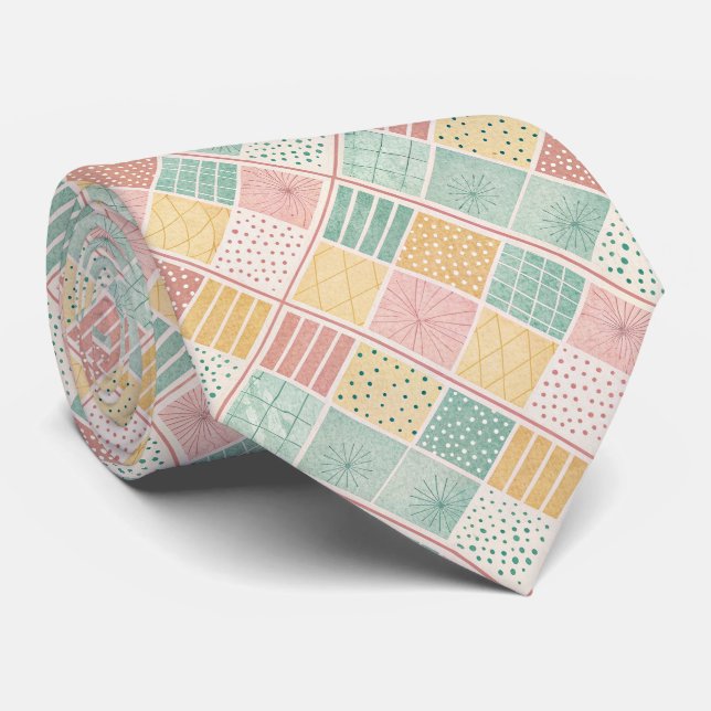 Modern Mint Geometrisk Polka Dot Plaid Mönster Slips (Rullad)