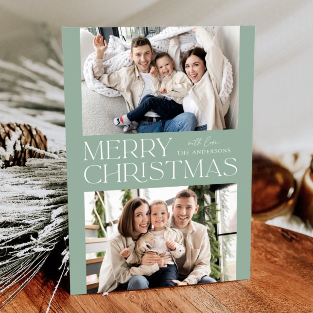 Modern Mint God jul 2-foto Julkort (Skapare uppladdad)