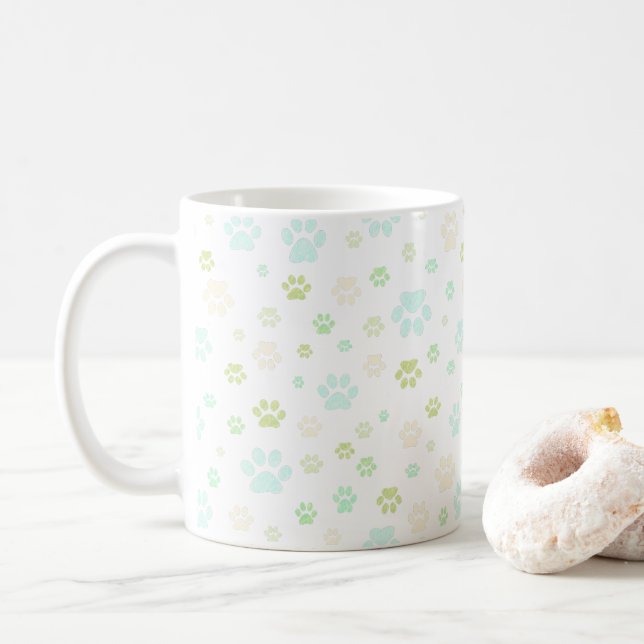 Modern Mint & Grå Paw Print Kaffemugg (Med munk)