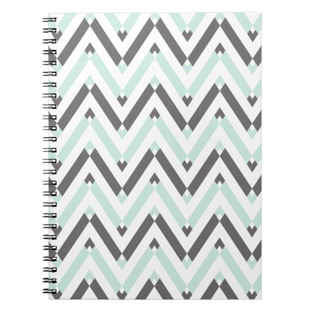 Modern Mint Grått Geometric Chevron Mönster Anteckningsbok (Framsidan)