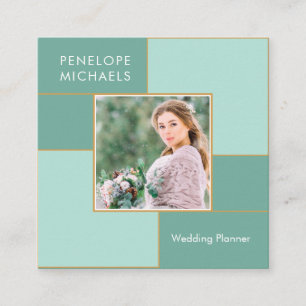Modern Mint Grid med Affärskortet Photo Square Fyrkantigt Visitkort