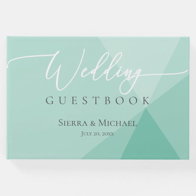 Modern Mint Grönt Geometric Bröllop Gästböcker (Framsida)