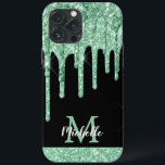 Modern Mint Grönt Glitter Drives Monogram<br><div class="desc">Elegant, modern, giftig mynta grönt glitter droppar anpassningsbar personlig namn och monogrammat iphone case. Den här designen har lätt pastellmint grönt färg glitter gnistra droppar på svart bakgrund med anpassningsbar personlig monogram initial och namn-textmall. Perfekt feminin gåva till flickor och kvinnor som kärlek söt trendig glam sak. Kontakta mig om...</div>