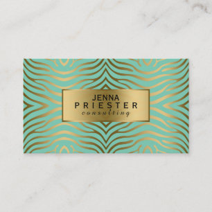 Modern Mint-Grönt & Guld Zebra ränder Mönster Visitkort