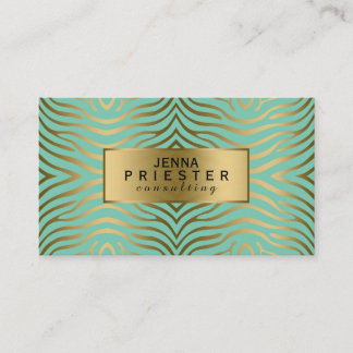 Modern Mint-Grönt & Guld Zebra ränder Mönster Visitkort