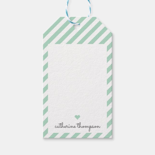 Modern Mint Grönt Heart Girly Cute Feminine-skript Presentetikett (Framsidan)