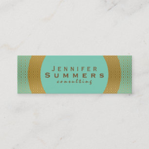 Modern Mint-Grönt och Guld Geometric Mönster Mini Visitkort