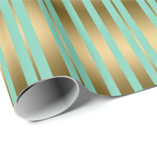 Modern Mint-Grönt och Guld Rand Mönster Presentpapper