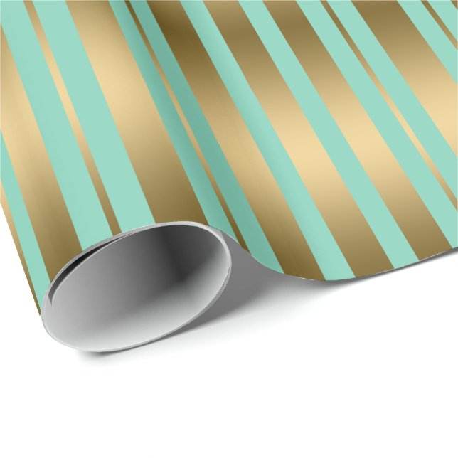 Modern Mint-Grönt och Guld Rand Mönster Presentpapper (Rullad Hörn)