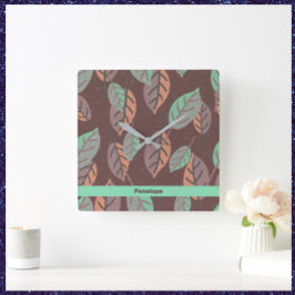 Modern Mint Grönt Orange and Lila Löv Fyrkantig Klocka