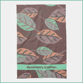 Modern Mint Grönt Orange and Lila Löv Kökshandduk