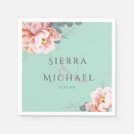 Modern Mint Grönt  Rosa Blommigt Bröllop Pappersservett
