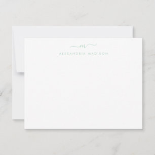Modern Mint Grönt Script Monogram Swash Stationery Anteckningskort