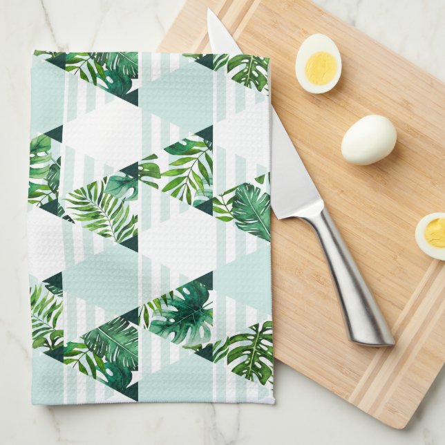 Modern Mint-Grönt - Tropical Geometric Kökshandduk (Vikt i Fjärdedel)