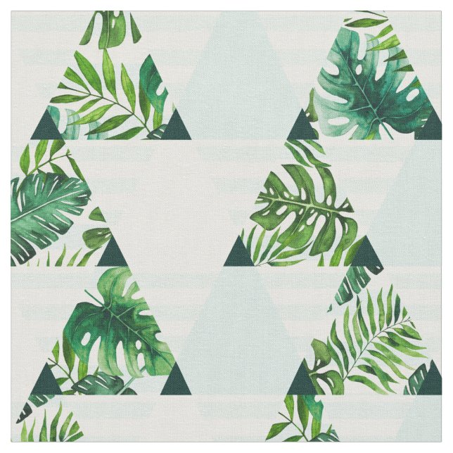 Modern Mint Grönt Tropical Triangles Mönster Tyg (Närbild)