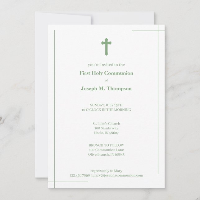 Modern Mint Grönt & White First Heliga Communion Tack Kort (Framsida)